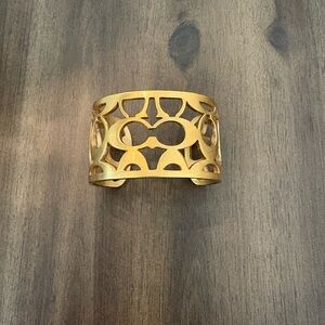 Vintage Coach Open Cuff Bangle Gold Tone Monogram